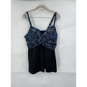NWT Swimsuits For All Mankind Tankini Swim Top Women 42C Black Blue Tropical Bra